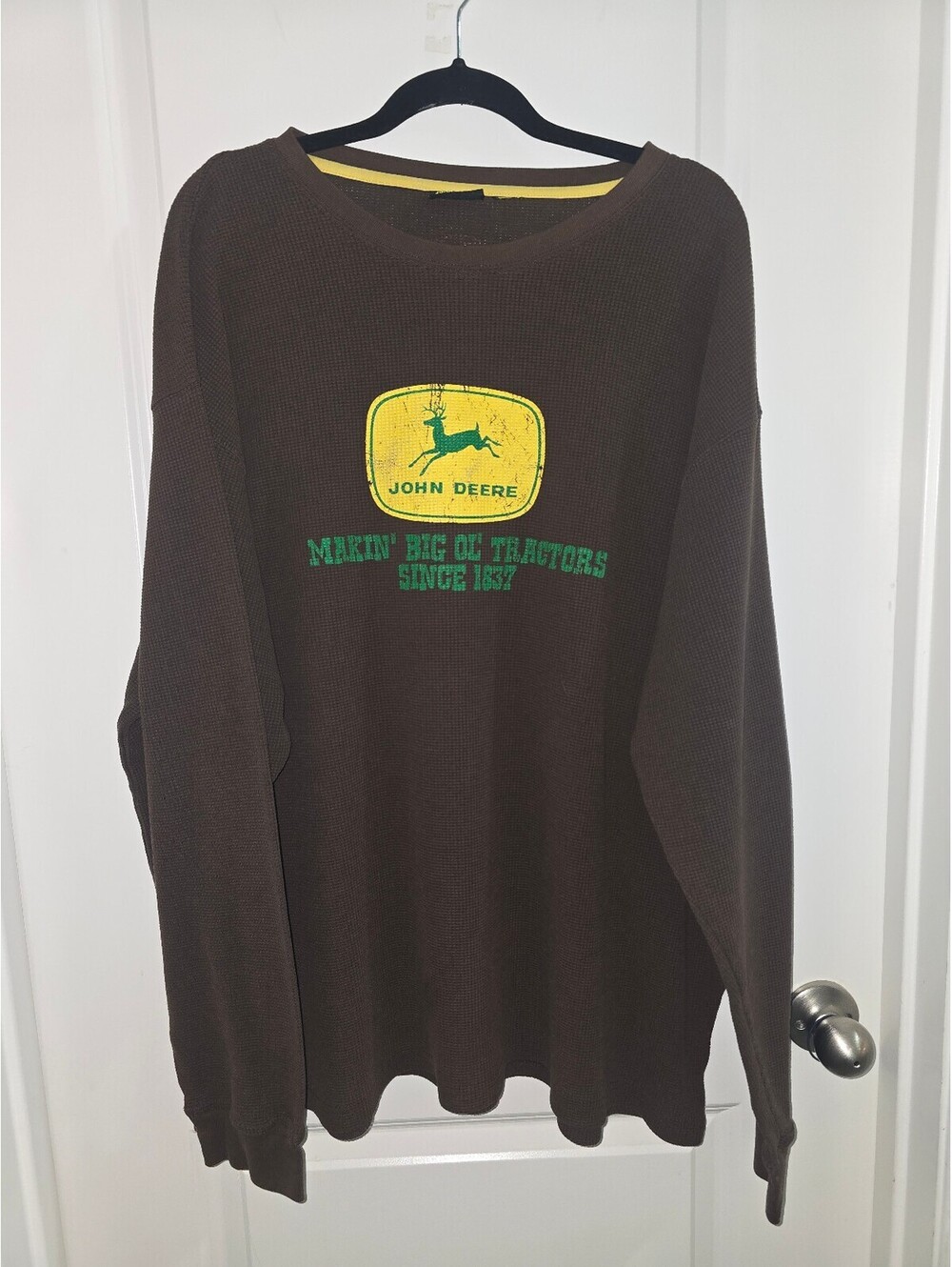 John Deere Brown Thermal Long Sleeve Shirt with Logo